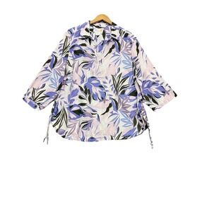 C&C California Womens 100% Linen Tunic Top Size 1X Floral Artsy Beachy Coastal